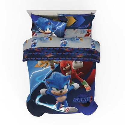 Franco Sonic The Hedgehog 3 Movie Kids Bedding Super Soft Comforter and Sheet Set, 4 Piece Twin Size, (Officially Licensed Product)