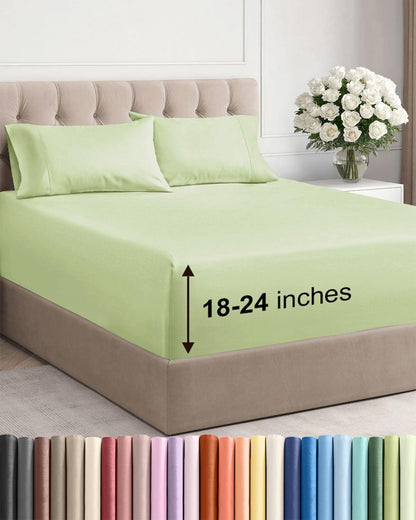 Skiennix Extra Deep Twin Sheet Set - 4 Piece Breathable Cooling Bedding - Soft Wrinkle-Free Light Sage