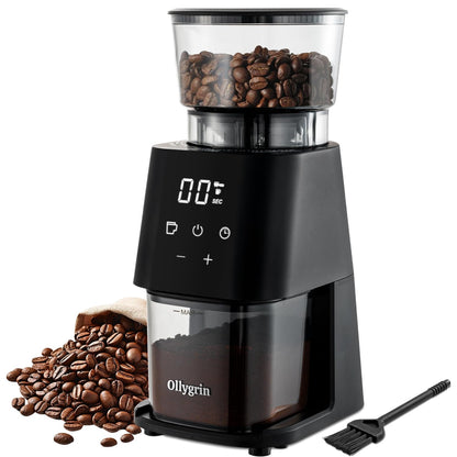 Ollygrin Conical Burr Coffee Grinder Electric Coffee Bean Grinder with Digital Timer 30 Precise Grind Settings Adjustable Burr Mill Grinder for 2-12 Cups Espresso Drip and French Press