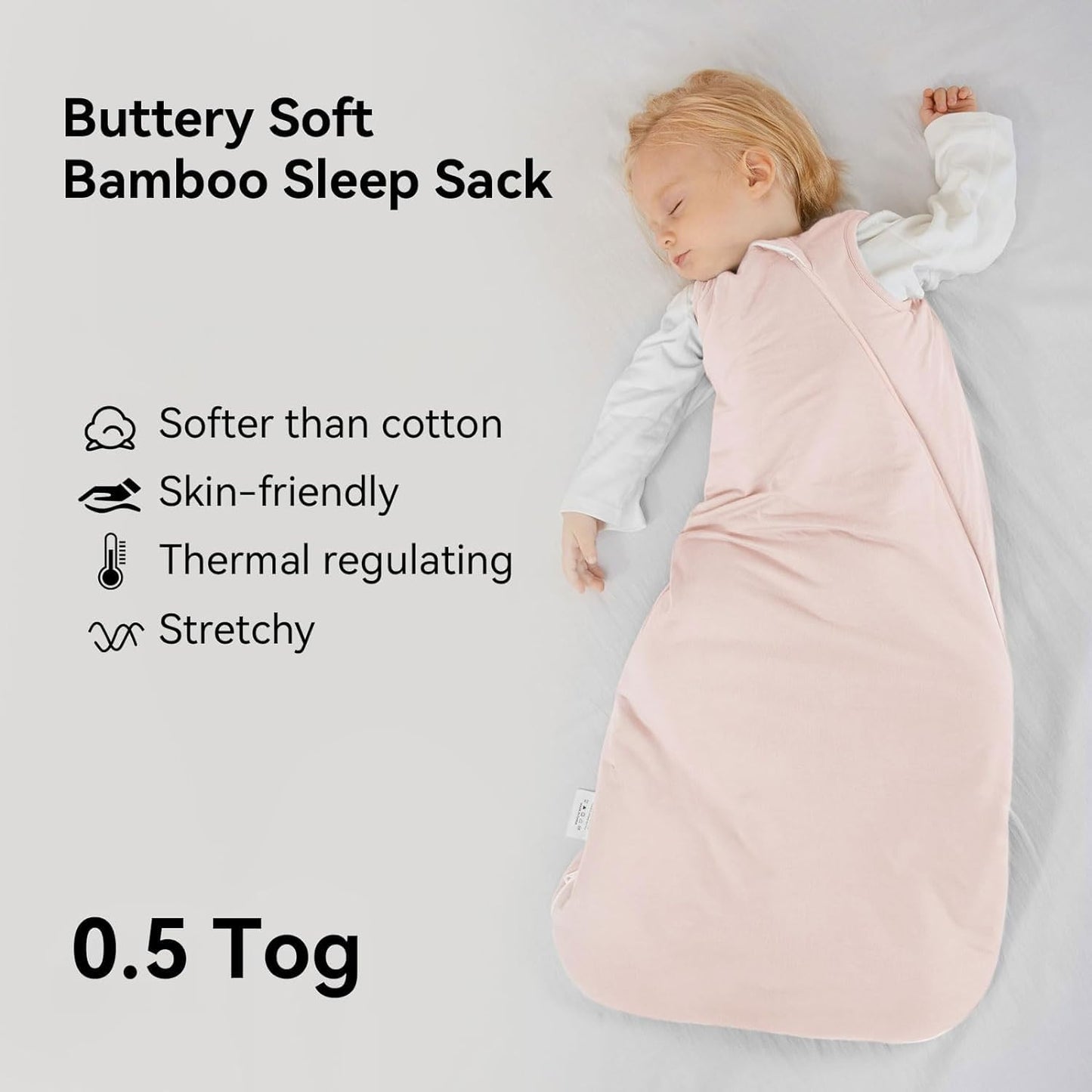 BubblePanda Bamboo Sleep Sack - Soft 0.5 Tog Newborn Wearable Blanket | 0-6 Months, 2-Way Zipper