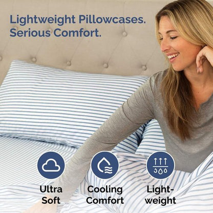 King Pillow Cases by [Brand Name] - Ultra Soft Hotel Quality Covers | Wrinkle-Free & Fade Resistant - 2 Piece Set in Blue Stripes
