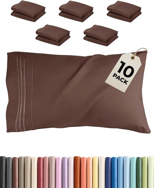 King Pillow Cases by [Brand Name] - Ultra Soft Hotel Quality Covers - Wrinkle-Free & Easy Care - 10 Pcs Set in Brown