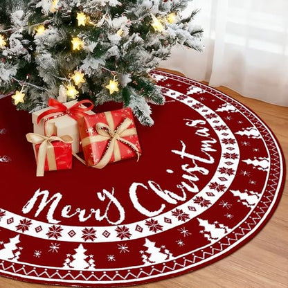 72 Inch Double-Sided Knitted Christmas Tree Skirt - Red & White Variation