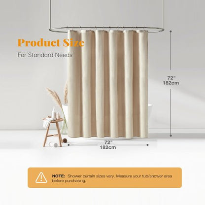 BTTN Fabric Shower Curtain, Linen Textured Heavy Duty Polyester Cloth Shower Curtain Set with 12 Plastic Hooks, Hotel Luxury Waterproof Decorative Shower Curtains for Bathroom - 72"x72" - Beige/Cream