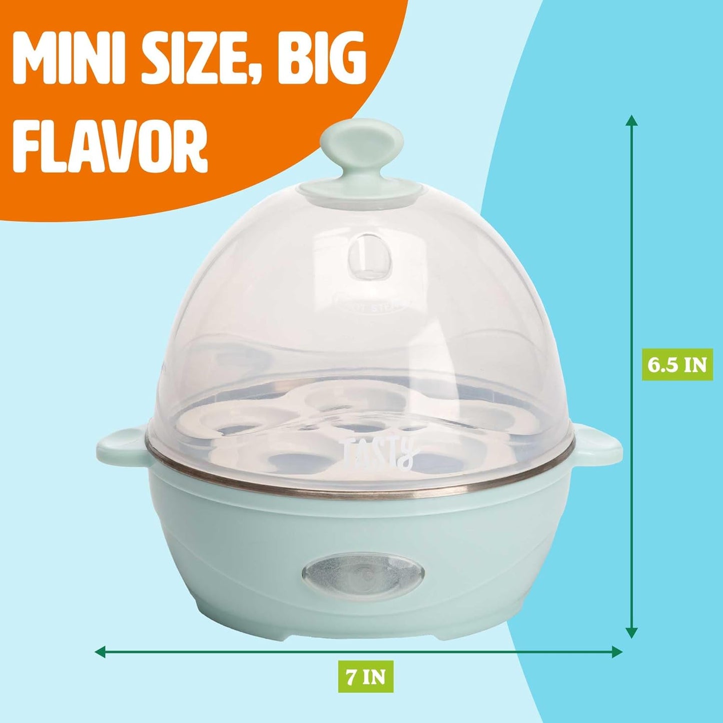 Tasty Mini Egg Cooker - 5-Egg Capacity for Perfect Hard Boiled Eggs & Omelets | Auto Shut Off, Aqua