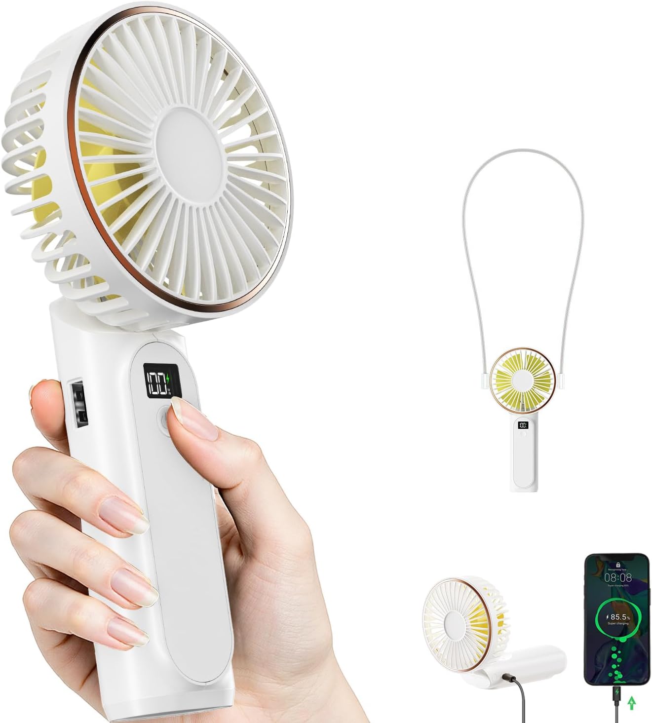 TUNISE Portable Handheld Fan - Rechargeable 4000mAh Battery | 180° Adjustable & 6 Speed Settings