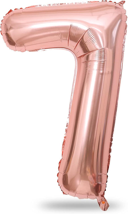 Rose Gold Number Balloons - 40-Inch Large Foil Mylar Number 7 - Self-Inflating for Birthday & Graduation Decor