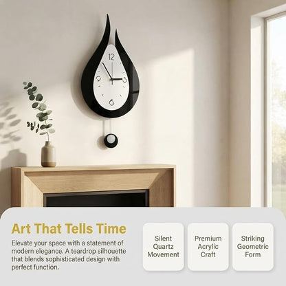 Battery Wall Clock with Pendulum 9.4x21.4 Inch – Black Variation