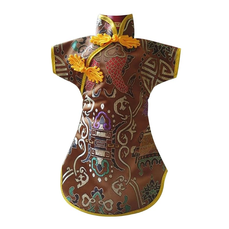 Colorful Cheongsam Wine Bottle Covers, 10pcs Chinese Embroidered Bottle Bags