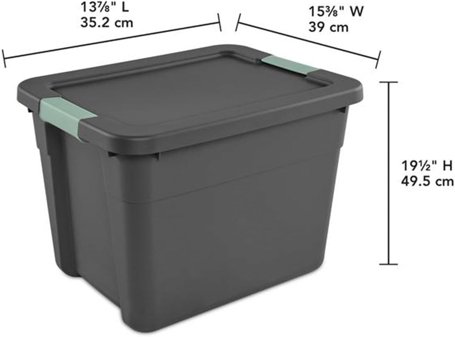 Sterilite 6-Pack Latch Tote | Stackable 12 Gallon Plastic Storage Bins with Lids - Gray/Green Organization Solution
