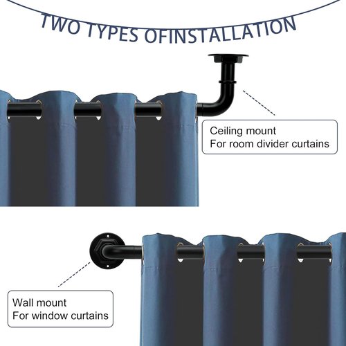 Byondeth Curtain Rods - Adjustable Blackout Wrap Around | 16 to 144 Inches, 1 Inch Diameter, Black