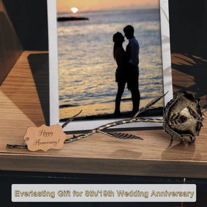 Bronze Anniversary 8 Year Gifts - Metal Rose 8th Anniversary for Her Bronze Gift, Everlasting Rose for 8 Year Wedding Anniversary, Handcrafted Bronze Stained 8 Anniversary for Wife Eternal Artwork