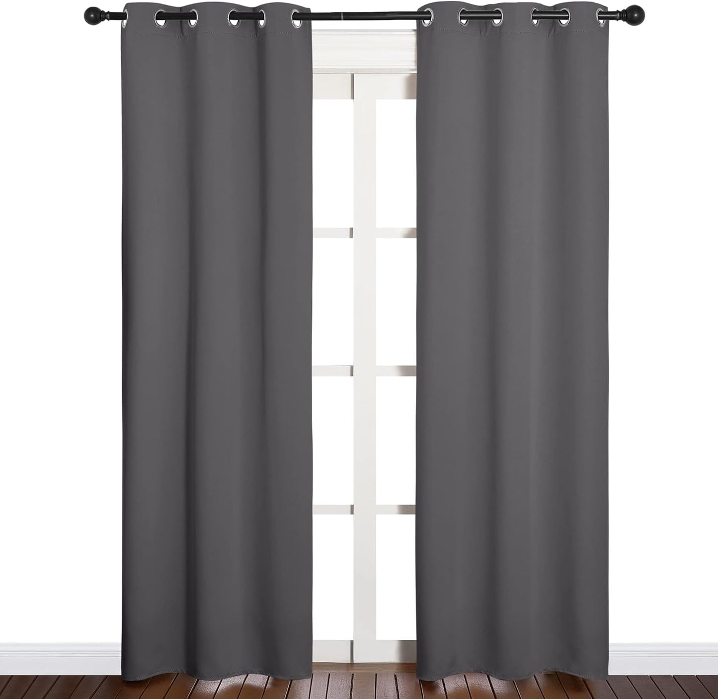 NICETOWN Blackout Curtains - Thermal Insulated Drapery Panels | Solid Ring Top, Gray, 34 x 84 Inches (Set of 2)