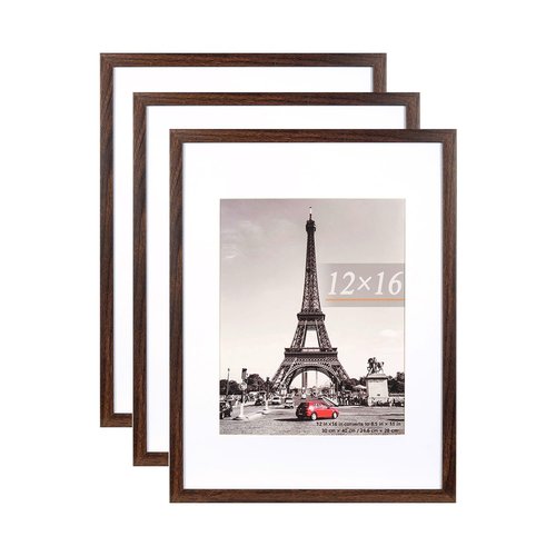 kennethan 12x16 Picture Frame Rustic Brown 3 Pcs in 1 set 12x16 Frame can Display 8.5x11 inch Picture with Mat or 12x16 inch Picture Without Mat on the Wall