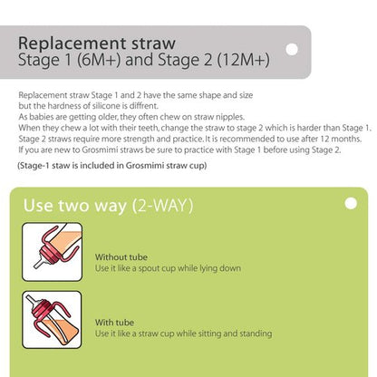 Grosmimi Replacement Straw Kit - 2 Counts for Stage 2 Feeding | Safe & Easy to Use
