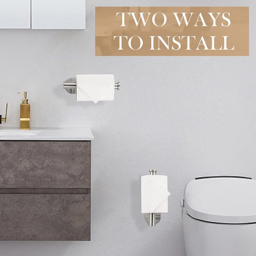 JOPOFI Toilet Paper Holder - Self Adhesive Toilet Paper Holder Wall Mount for Bathroom, SUS 304 Stainless Steel Command Strip Toilet Paper Roll Holder Stick On, No Drilling - Brushed Nickel（2 Pcs）