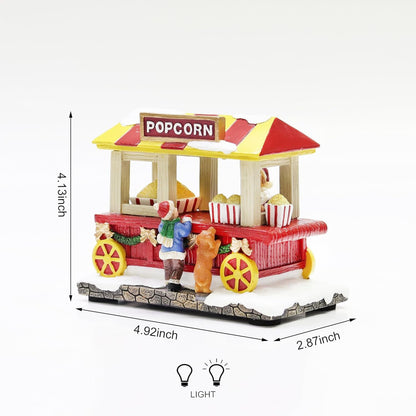 Moments In Time Popcorn Wagon | LED Lighted Festive Vendor Cart - Handcrafted Holiday Decoration