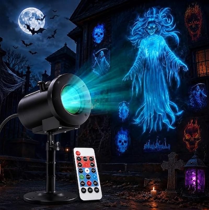 Halloween Projector - 10 HD Projection Slides, 32ft Wide Indoor/Outdoor Display, Ghosts, Witches & More (Variation of THIS listing: 0)