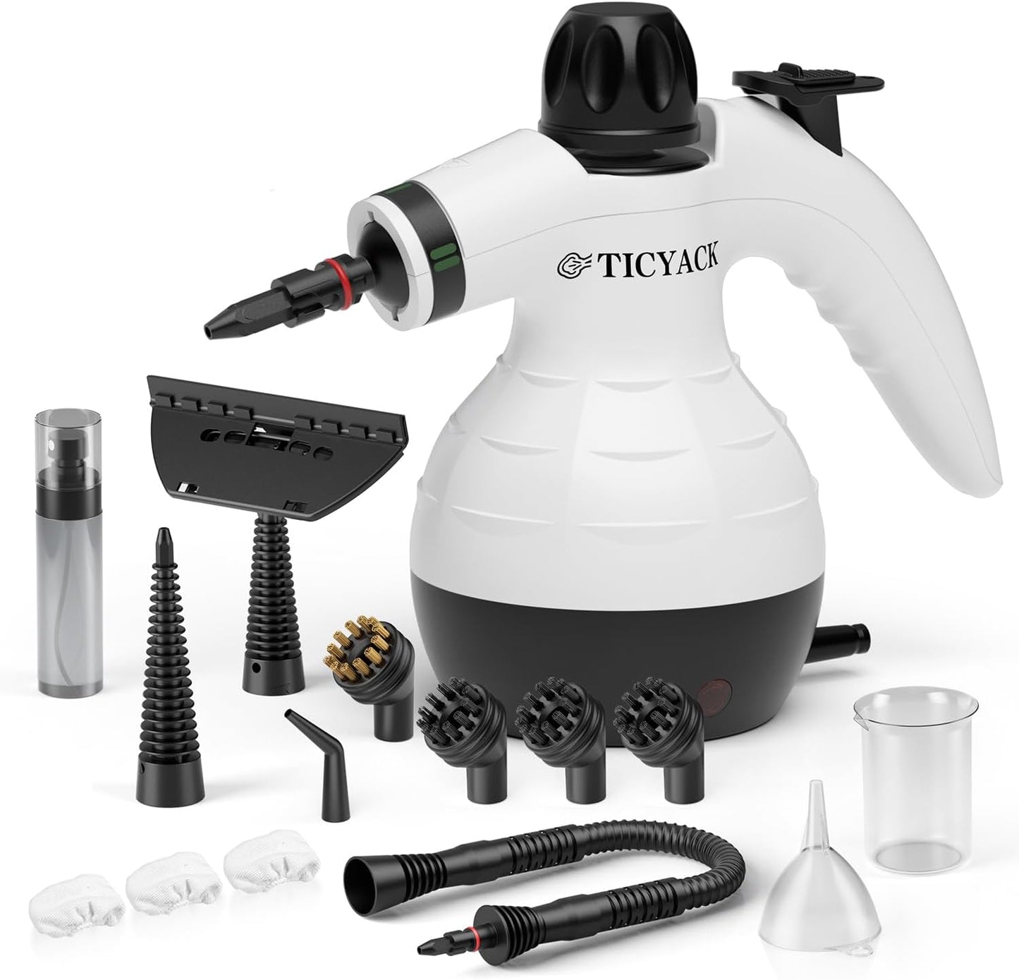 TICYACK Handheld Steam Cleaner - Multi-Surface Deep Cleaning with 16 Accessories & Safety Lock | White/Black