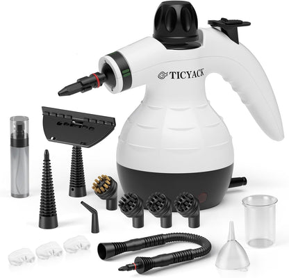 TICYACK Handheld Steam Cleaner - Multi-Surface Deep Cleaning with 16 Accessories & Safety Lock | White/Black