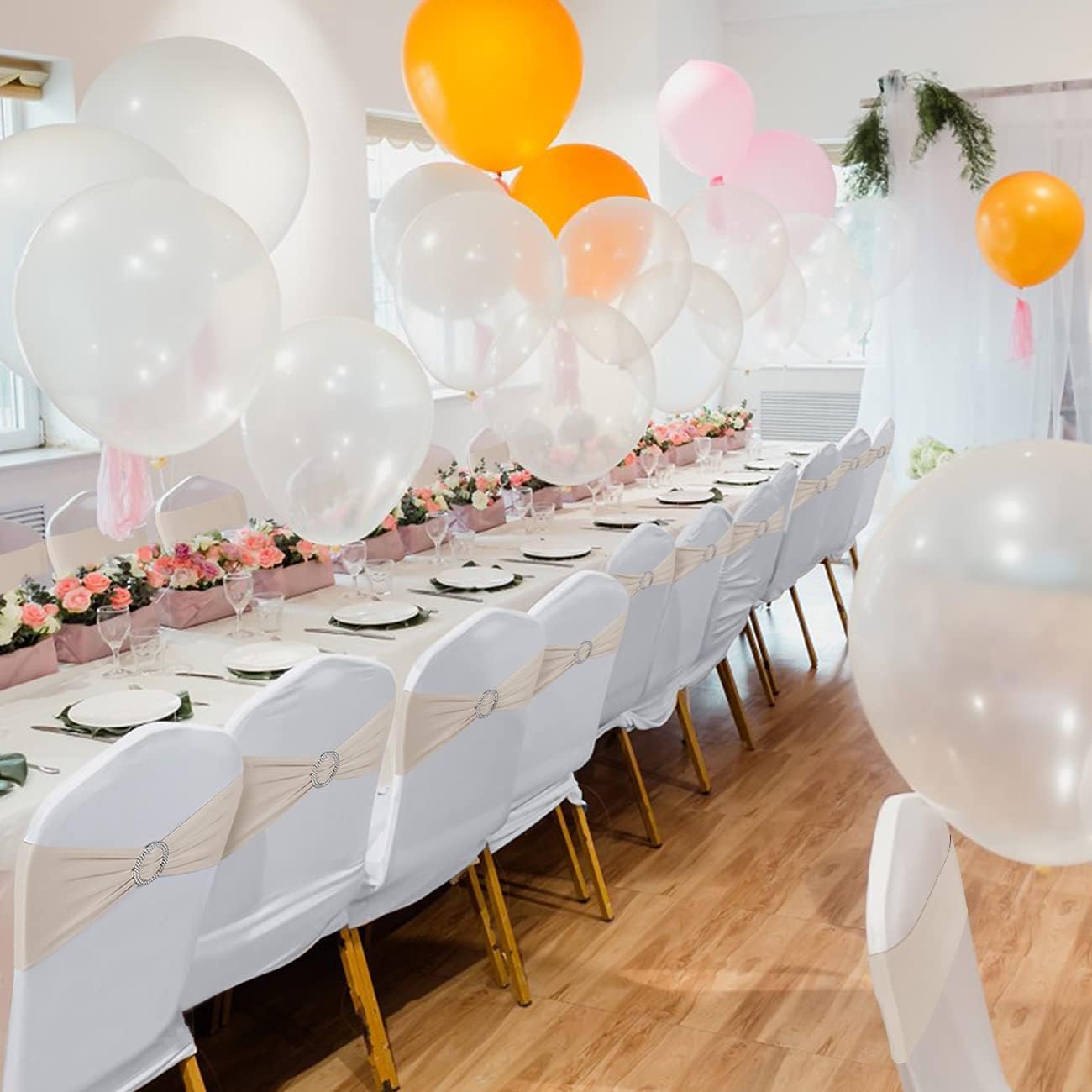 Babenest Spandex Chair Sashes - 30PCS Premium Stretch Covers with Buckle Slider for Weddings & Events | Champagne