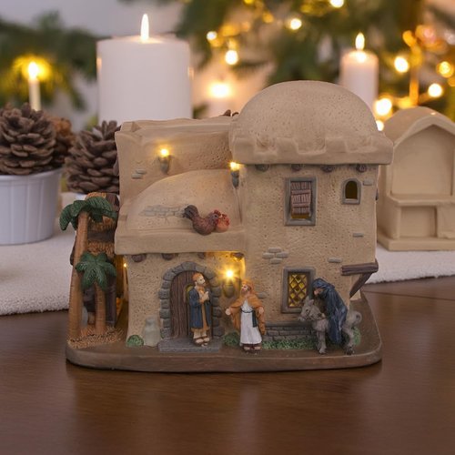 Bethlehem Inn Porcelain Christmas Village - Illuminated with LED Lights for Holiday Decor