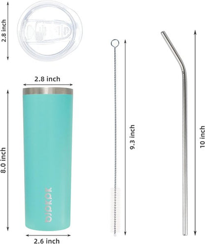 BJPKPK 20 oz Stainless Steel Skinny Tumbler - Vacuum Insulated Travel Coffee Mug | Turquoise