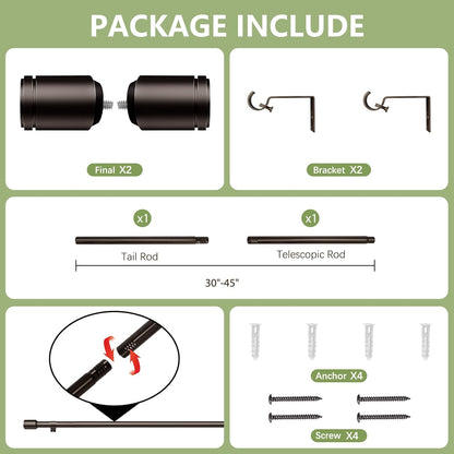 Skiennix Adjustable Curtain Rods - 5/8” Diameter, 30-45 Inch for Small Windows - Bronze Finish with Brackets