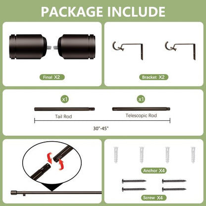 5/8” Diameter Curtain Rods 30-45 Inch, for 30-39 Inch Windows, Adjustable Splicing Bronze Curtain Rods for Windows with Brackets, Window Rod Long Small Curtains Rod