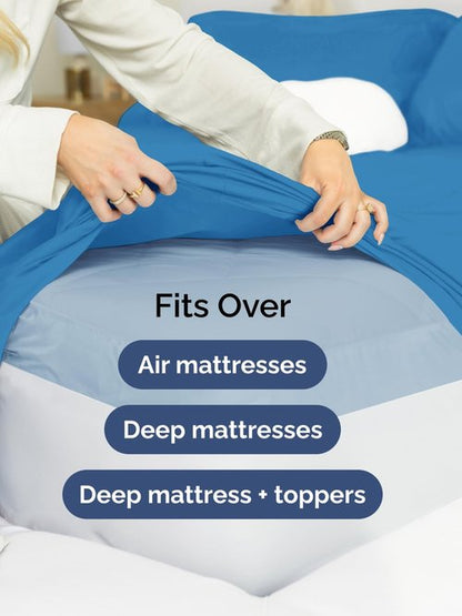 Extra Deep Queen Sheet Set - 6 Piece Breathable and Cooling Sheets - Hotel Luxury Bedding for Women, Men, Kids & Teens - Easy Secure Fit - Soft, Wrinkle Free & Comfy - Extra Deep Pockets - Denim Blue