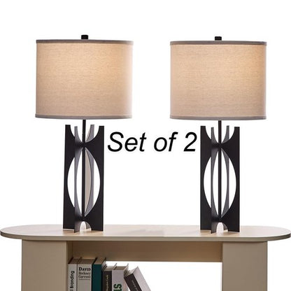 HGNPJC Industrial Table Lamps Set of 2 Black 26” 3-Way Bedside Lamp with White Linen Shade Metal Nightstand Lamp for Living Room Bedroom Dining Room End Table(JC-5-2PK-BK)