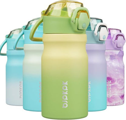 BJPKPK Insulated Water Bottle - 14oz Stainless Steel Flask with Straw & Leak-Proof Lid | Lime Color