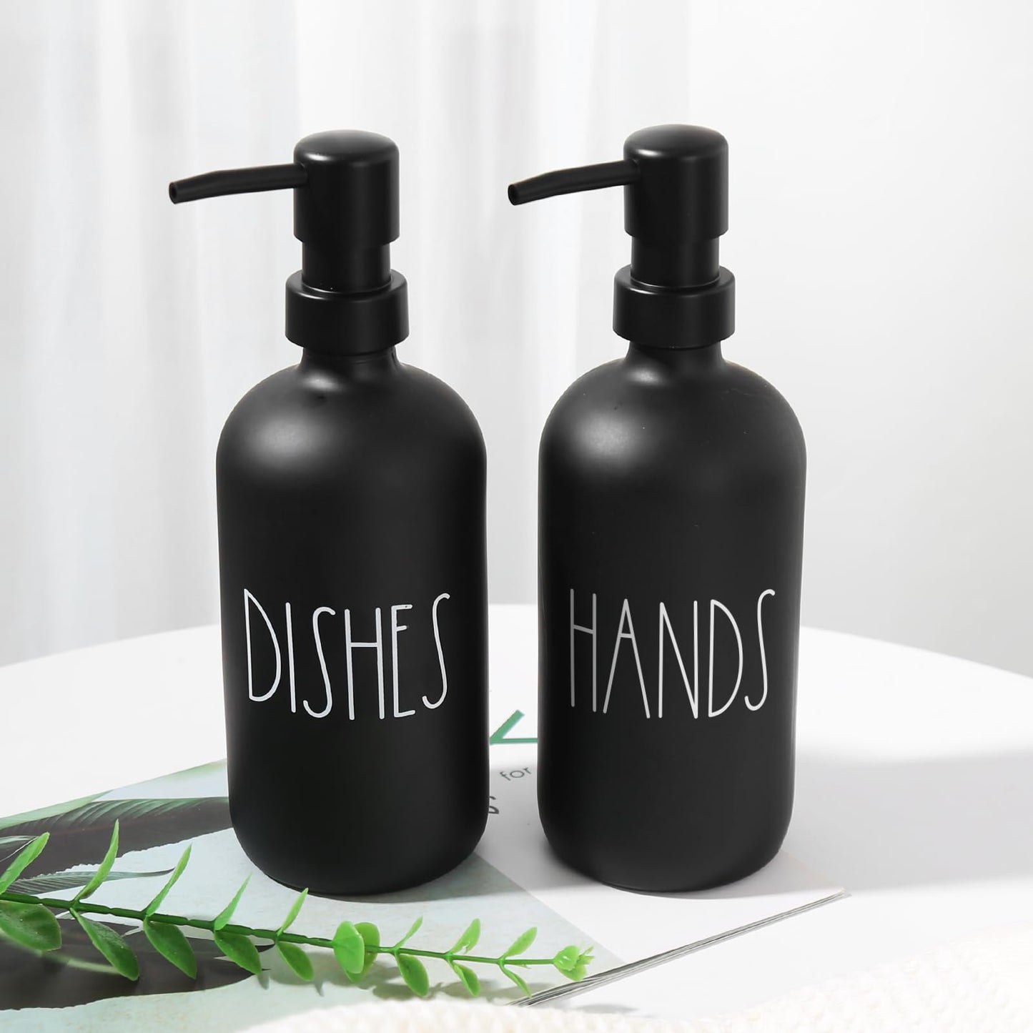 VIMERPA Hand and Dish Soap Dispenser Set, Matte Black Hands Dishes Soap Dispenser Set for Kitchen, 2 Pack Glass Soap Dispensers Set with Plastic Pump, 17 Fl Oz Refillable Liquid Soap Bottles