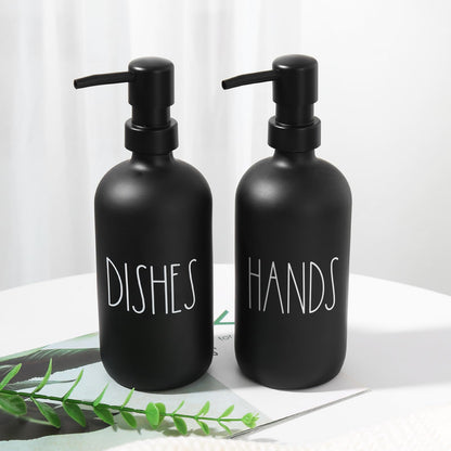 VIMERPA Hand and Dish Soap Dispenser Set, Matte Black Hands Dishes Soap Dispenser Set for Kitchen, 2 Pack Glass Soap Dispensers Set with Plastic Pump, 17 Fl Oz Refillable Liquid Soap Bottles