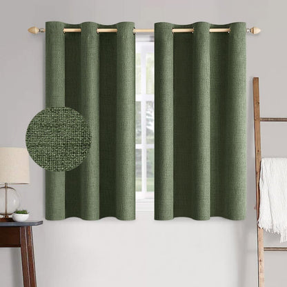 MIULEE Blackout Linen Textured Curtains - Thermal Insulated Olive Green Drapes | 42 x 63 Inch (2 Panels)