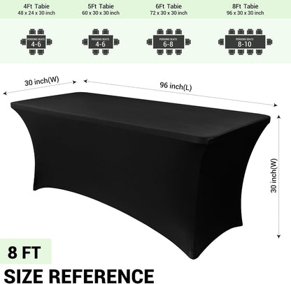Obstal 8 FT Stretch Spandex Table Covers - Universal Fitted Tablecloth for Weddings & Parties | Black