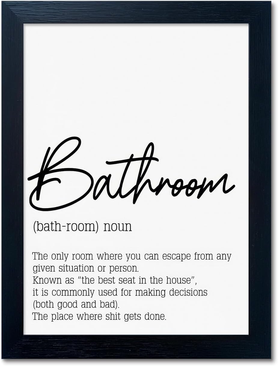 Regine Switzerland Black and White Bathroom Rules Print - Modern Framed Wall Art for Guest Toilet Decor