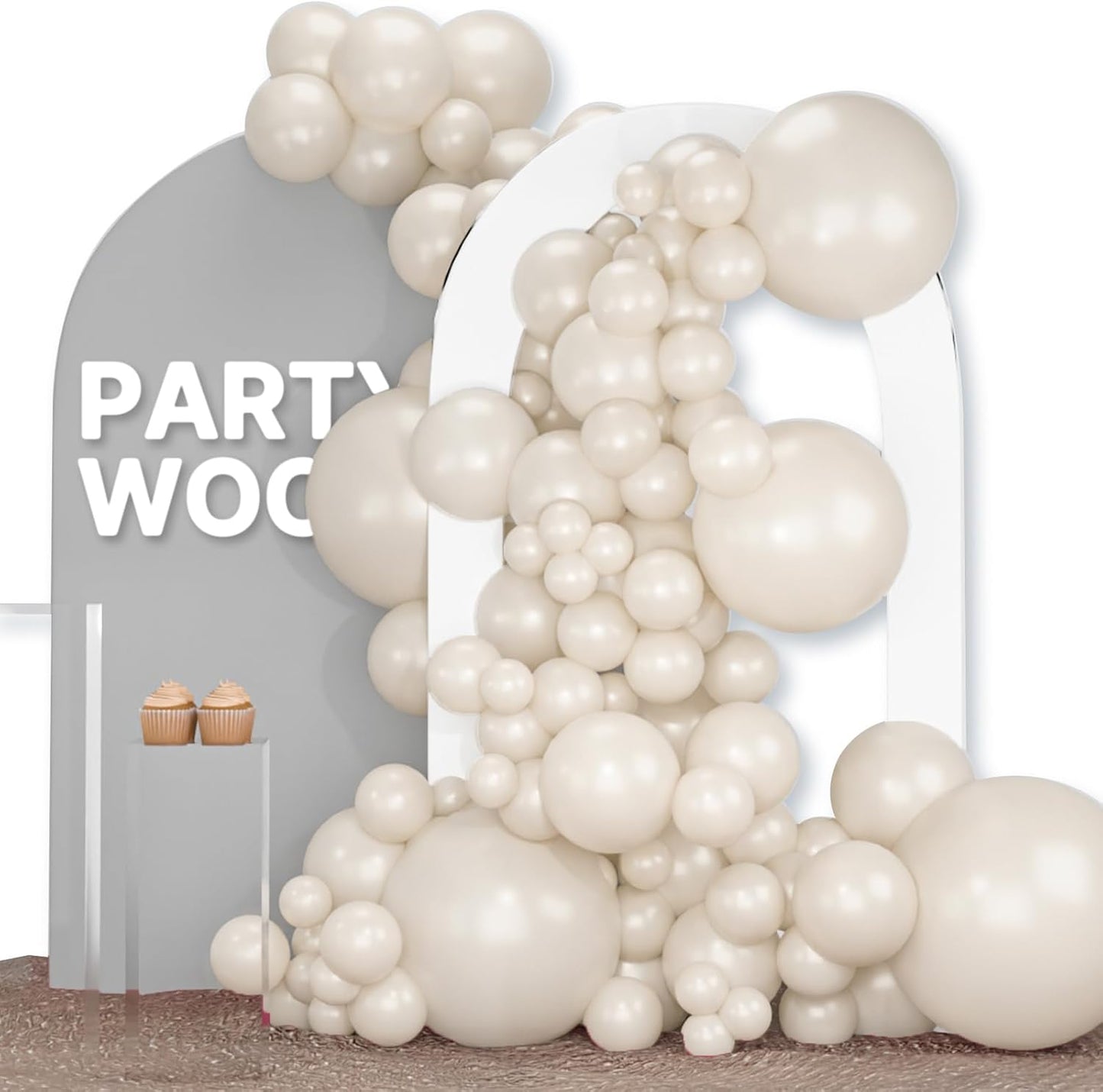 PartyWoo White Sand Balloons - 120pcs Boho Neutral Balloon Arch Kit | 5-18 Inch Sizes for Weddings & Parties
