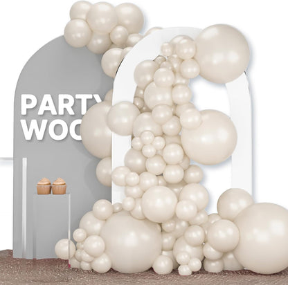 PartyWoo White Sand Balloons - 120pcs Boho Neutral Balloon Arch Kit | 5-18 Inch Sizes for Weddings & Parties