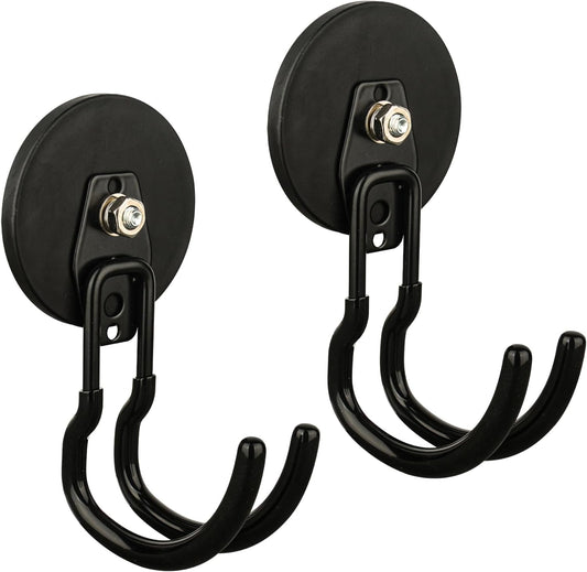 MUTUACTOR Magnetic Hooks - Heavy Duty 40lbs Capacity | 2-Pack Anti-Scratch Double Metal J-Hooks for Organizing Tools