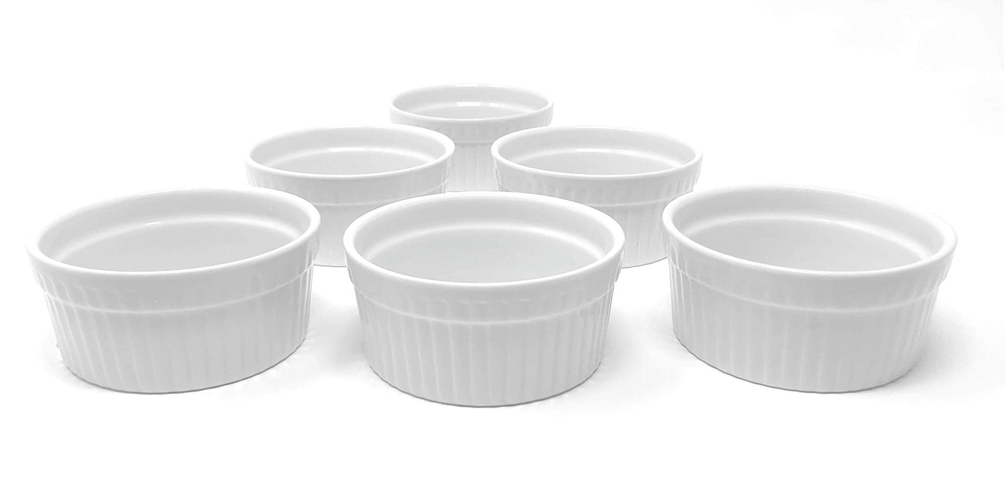 Furmaware Set of 6 Ceramic Ramekins - Non-Toxic Classic White Porcelain Custard Cups - Oven Safe Ramekins, for Baking and Serving Single Servings of Desserts, Dips, and Snacks - (3 oz)