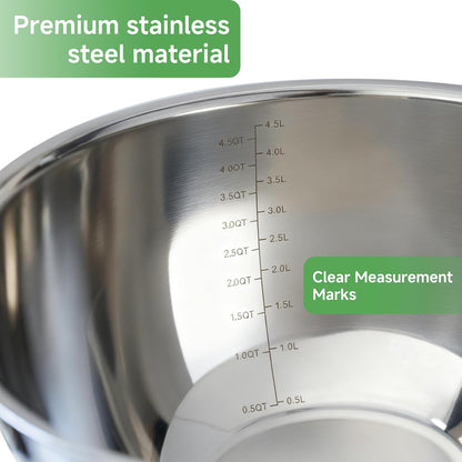 Stainless Steel Mixing Bowls Set by [Brand Name] - Airtight Lids, Non-Slip Base, 3 Sizes (1.5/3/5 QT) | Ideal for Food Prep & Storage