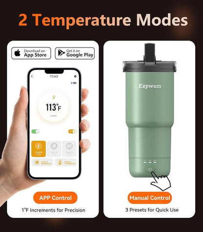 Kepwam T3 Self-Heating Travel Mug - 20oz Temperature-Controlled Coffee Warmer | Perfect for Car Cup Holders