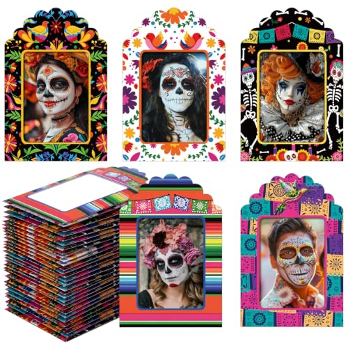 Dia De Los Muertos Sugar Skull Photo Frame Set - 50 Pack for Altar Decor
