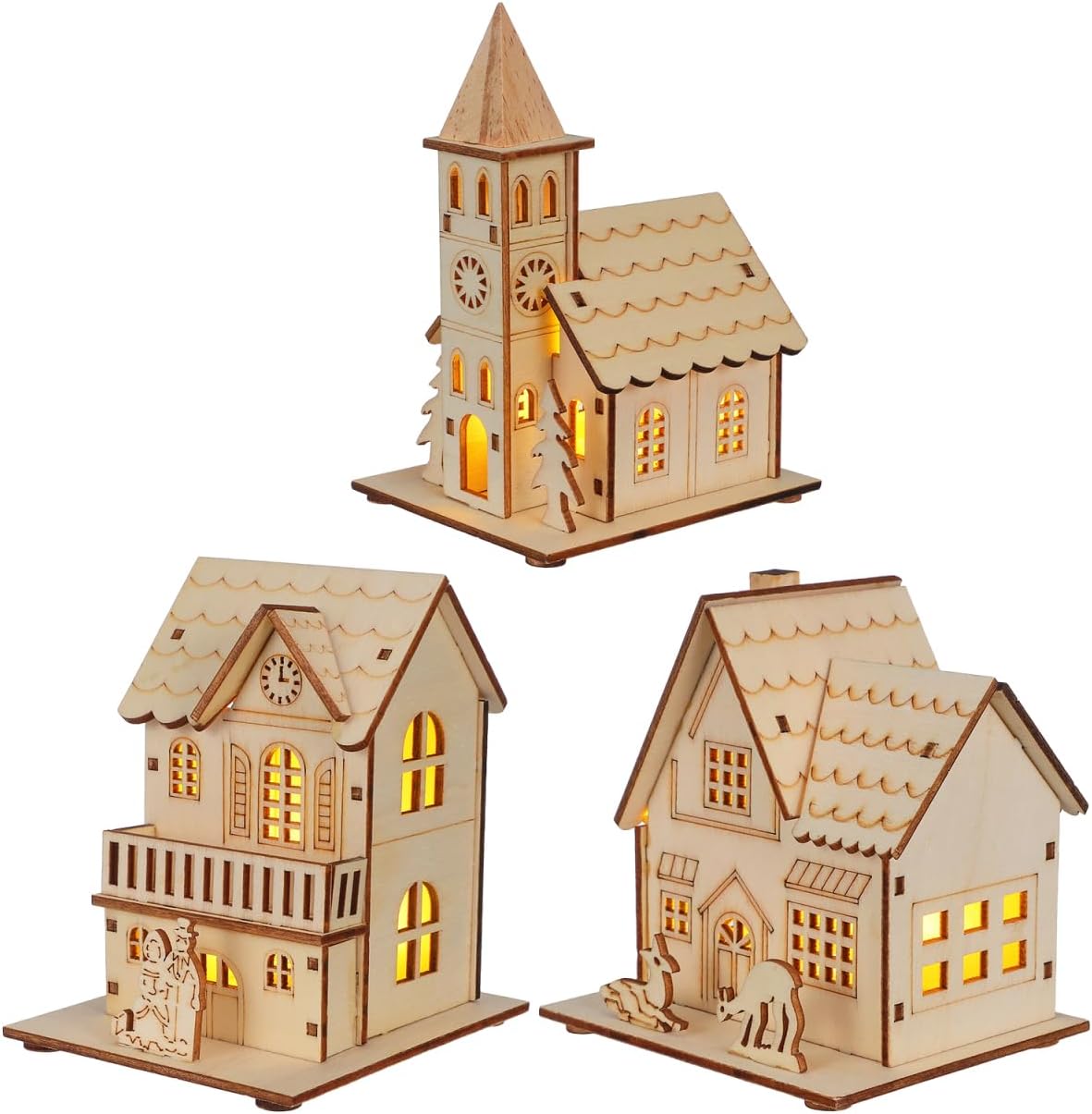 BESPORTBLE Wooden Christmas Village Houses Set - LED Mini Houses for Rustic Holiday Decor | 2025 Tabletop Accent