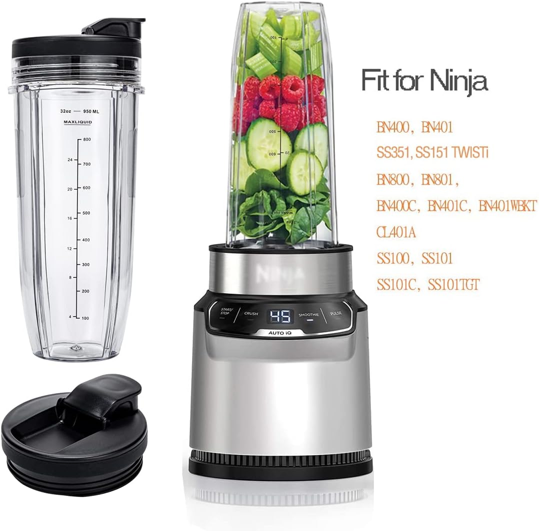 Ninja Nutri 32oz Replacement Cups - Upgraded Sip and Seal Lids for BN401, BN800 | 2 Pack