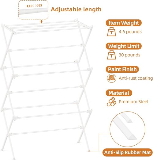 Drying Rack | Skiennix 3-Tier Foldable Clothes Drying Rack - Antirust Design for Indoor & Outdoor Use, White