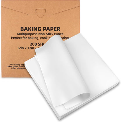Skiennix Parchment Paper Sheets - 200 Pcs 12x12 Inch Non-Stick Baking Liners | Food Grade & Greaseproof