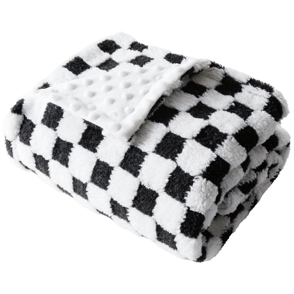 Soft Checkered Baby Blankets for Unisex Girls or Boys Breathable Gender Neutral Nursery Double Layer Blankets with Dotted Backing for Newborn Toddlers (30” X 40”)