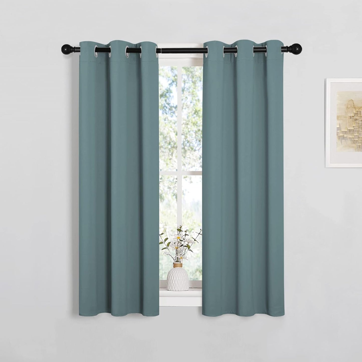 NICETOWN Blackout Curtains - Noise Reducing & Thermal Insulated Drape Panels | Greyish Blue, 2 Panels, W29 x L45-Inch